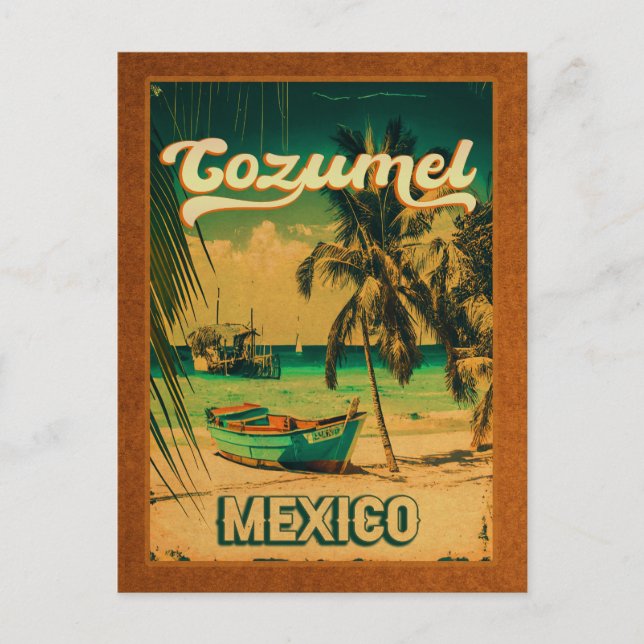 Carte Postale Cozumel Palm Tree Retro 80s Playa mexicaine (Devant)