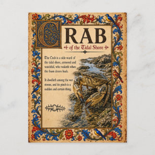 Carte Postale Crabe, Art du Bestiaire Médiéval