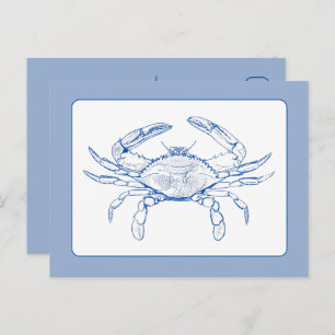 Carte Postale Crabe bleu et blanc côtier