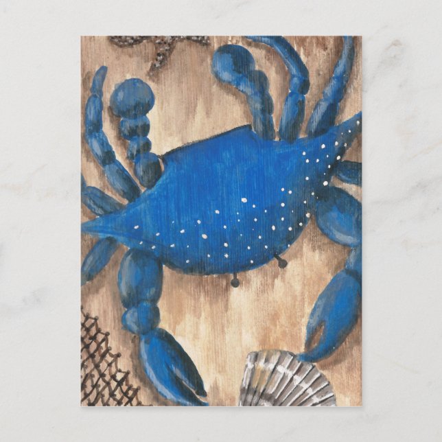 Carte Postale Crabe, coquille et filet (Devant)