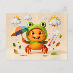 Carte Postale Crabe Météo Mesurant le Climat Avec un Parapluie A