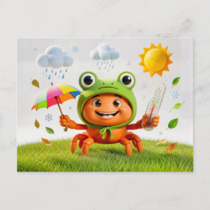 Carte Postale Crabe Météo Mesurant le Climat Avec un Parapluie A