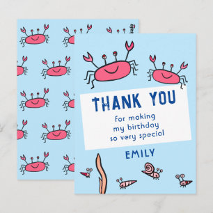 Carte Postale Crabe rose mignon Animaux de mer Fille Merci d'ann