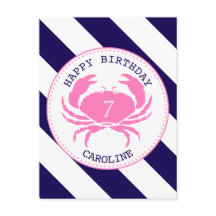 Crabe rose Nautique Invitation d'anniversaire