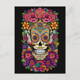 Carte Postale Crâne à sucre - Colorée Dia de los Muertos