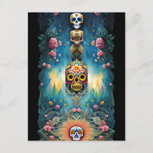 Carte Postale Crâne à sucre - Fête mexicaine des morts :