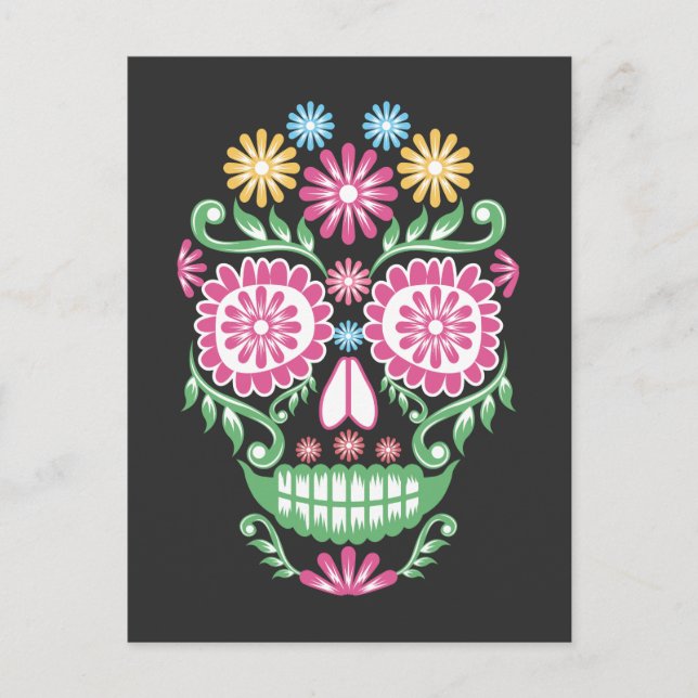Carte Postale Crâne à sucre fleur mexicaine Fête des Morts Mexiq (Devant)