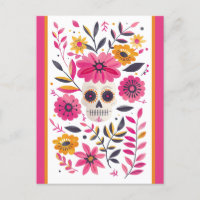 Crâne à sucre Fuchsia Fleurs mexicaines Cinco de M