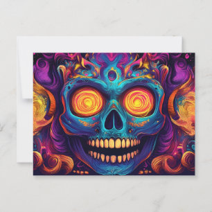 Carte Postale Crâne à sucre psychédélique - Jour des morts