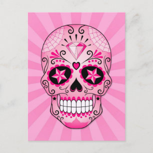 Carte Postale Crâne à sucre rose diamant