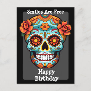 Carte Postale Crâne à sucre Salutation d'anniversaire