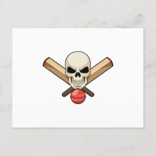 Carte Postale Crâne au cricket avec batte de cricket
