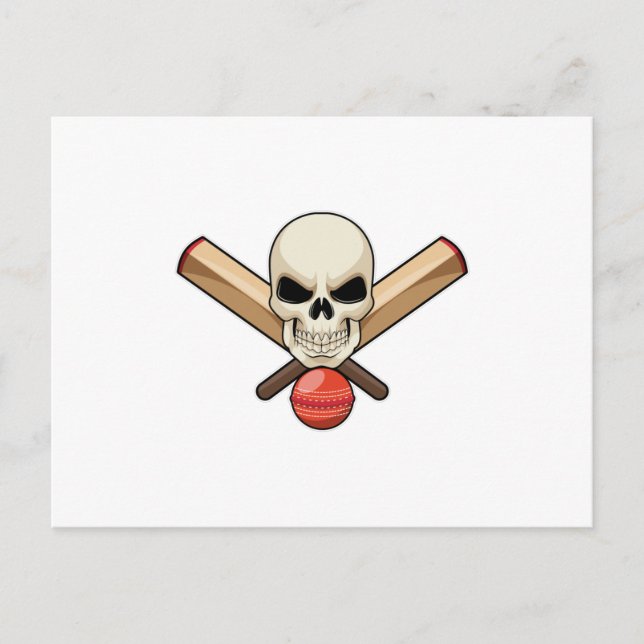 Carte Postale Crâne au cricket avec batte de cricket (Devant)