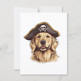 Carte Postale Crâne de chien Retriever doré pirate