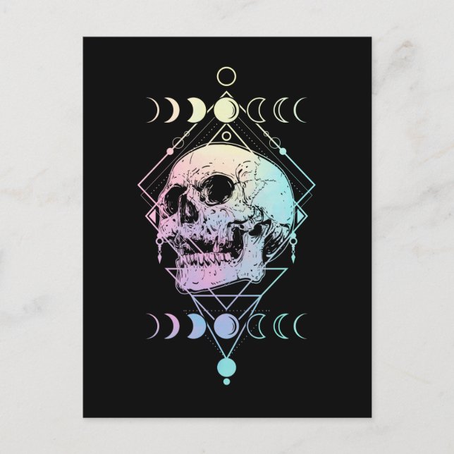 Carte Postale Crâne de Lune Croissante Occultisme Sorcellerie Go (Devant)