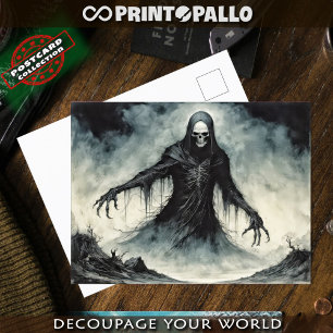 Carte Postale Crâne de mort horreur dans une cape noire 