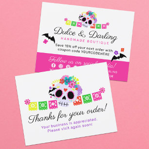 Carte Postale Crâne de Sucre Calavera Papel Picado Remerciements