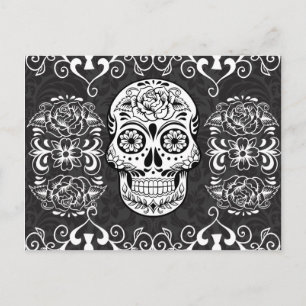 Carte Postale Crâne de sucre décoratif Grunge gothique noir blan