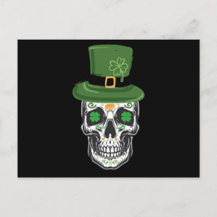 Carte Postale Crâne de Sucre St Patrick Jour Leprechaun Trèfle