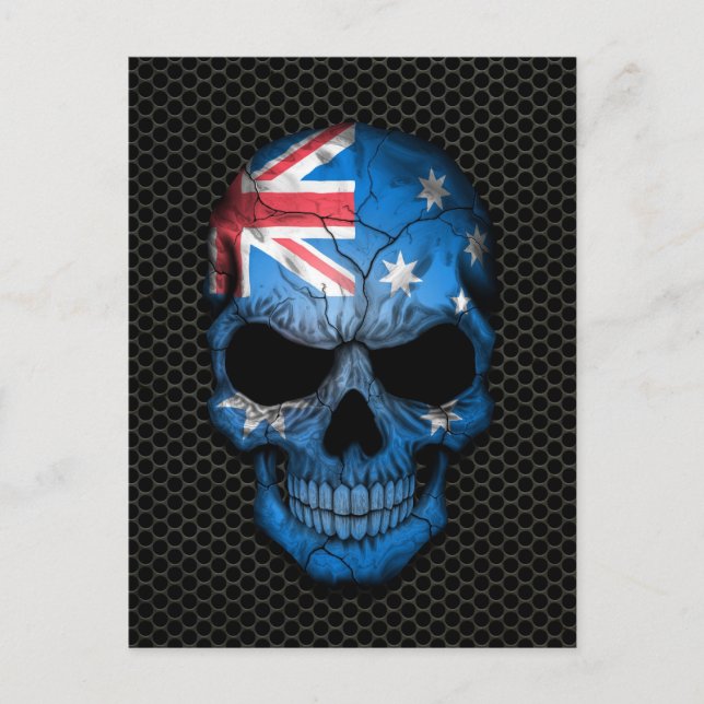 Carte Postale Crâne drapeau australien sur maille d'acier (Devant)