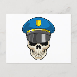 Carte Postale Crâne en policier avec casquette de policier
