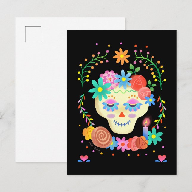 Carte Postale Crâne en Sucre de Día de los Muertos (Devant / Derrière)