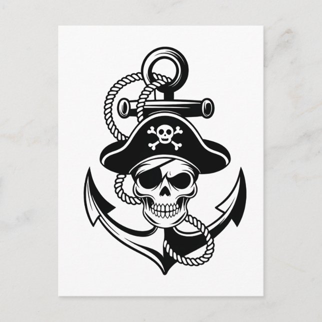Carte Postale Crâne et Ancre de pirates audacieux - Conception n (Devant)