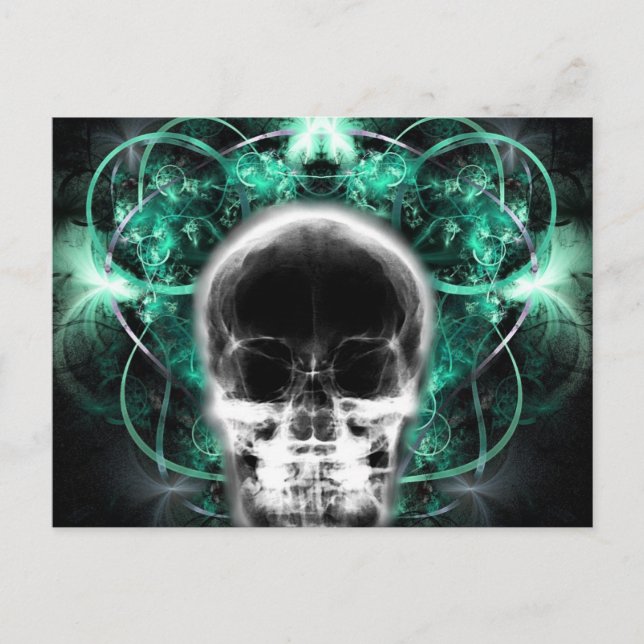 Carte Postale Crâne fractal à papillon X-Ray - Turquoise (Devant)