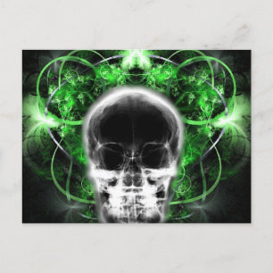 Carte Postale Crâne fractal à papillon X-Ray - Vert