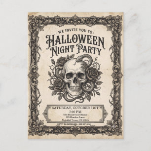 Carte Postale Crâne gothique serpent nuit d'Halloween fête vinta