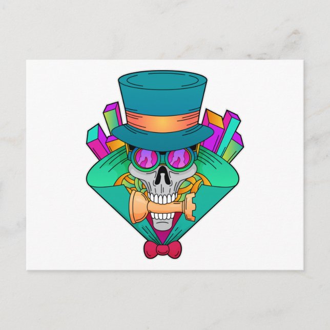 Carte Postale Crâne jouant aux échecs avec la pièce de tour (Devant)