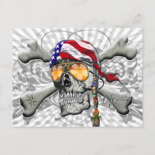 Carte Postale Crâne pirate américain et os croisés