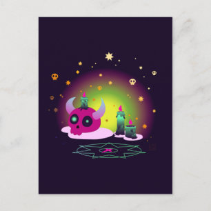 Carte Postale Crâne rose avec bougies occultes