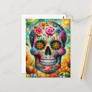 Carte Postale Crâne sucre Dia De Los Muertos Jour des Morts