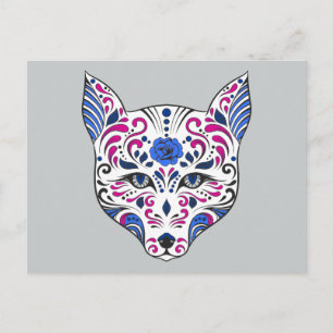Carte Postale Crâne sucre Wolf tête bleu pourpre