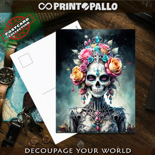 Carte Postale crânes de sucre calaveras Santa Muerte fleurs 