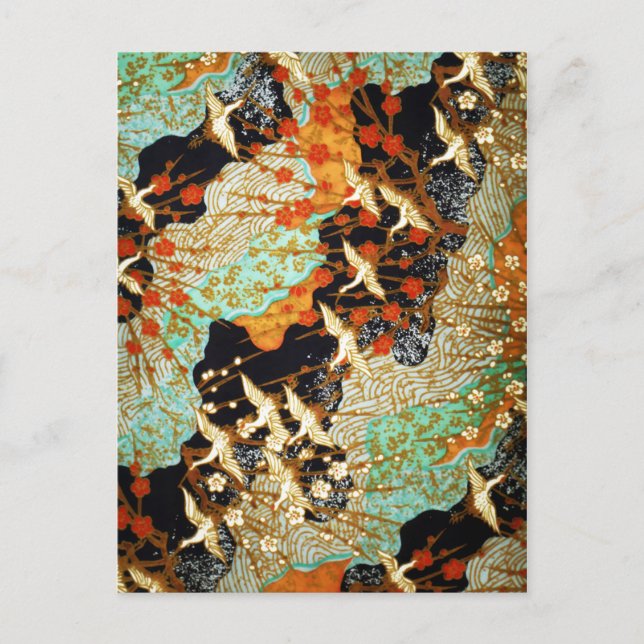 CARTE POSTALE CRANES DE VOL AVEC FLEURS DE PRINTEMPS (Devant)