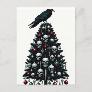 Carte Postale Crânes gothiques et corbeau Arbre de Noël