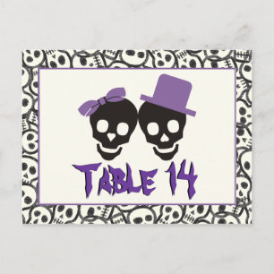 Carte Postale Crânes Halloween violet noir mariage numéro de tab