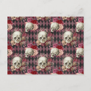 Carte Postale Crânes Rose et rose pourpre À damiers