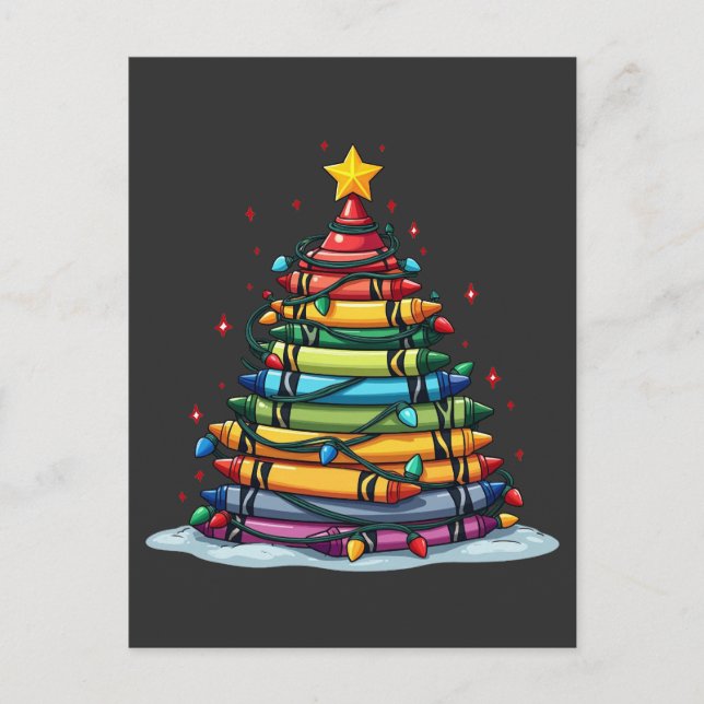 Carte Postale Crayon Noël Arbre Enseignant Noël Étudiant Noël (Devant)