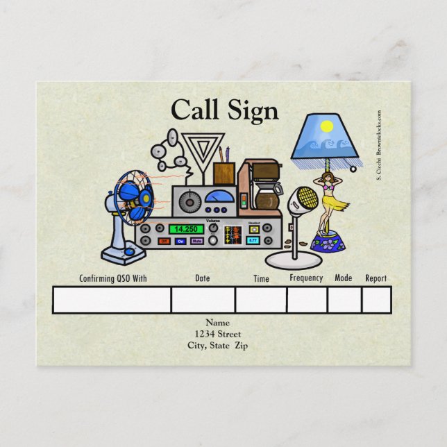 Carte Postale Crazy Ham Radio Rig avec Hula Girl Lamp QSL Card (Devant)