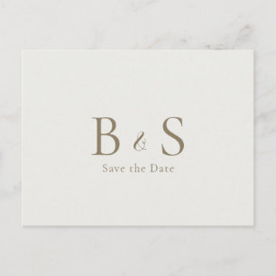 Carte Postale Cream Gold Monogramme mariage Enregistrer la date