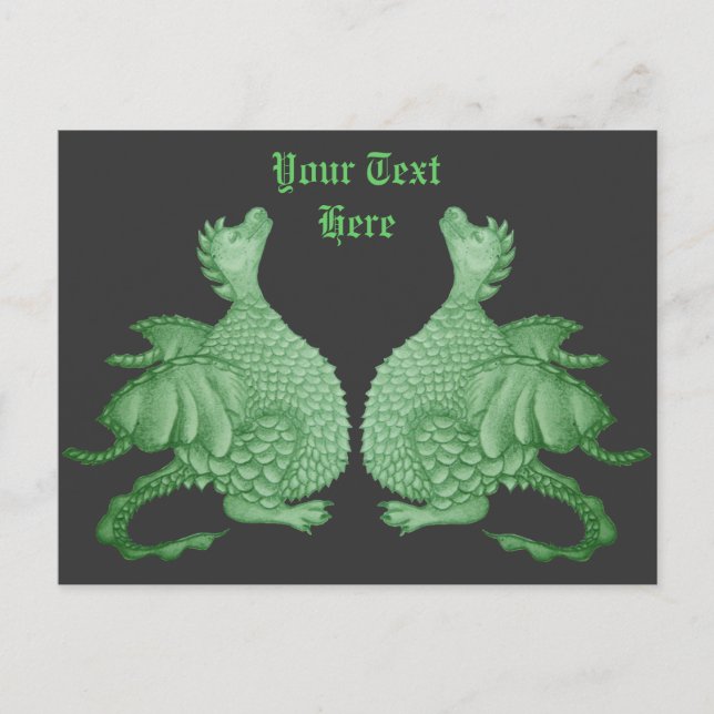 Carte Postale créatures mythiques dragons jumeaux verts mignons (Devant)