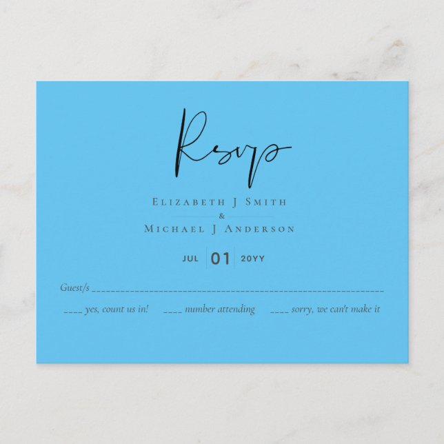 Carte Postale Créez Votre Propre Réponse Mariage Aqua Bleu Perso (Devant)