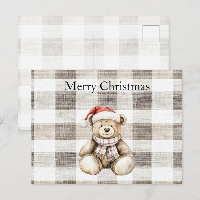 Carte Postale Crème biologique Tan Christmas Teddy Bear Santa Ha (Devant / Derrière)