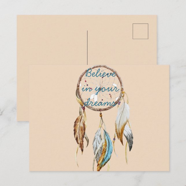 Carte Postale Crème Brown Turquoise Dream Catcher (Devant / Derrière)