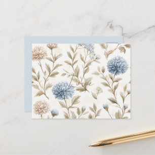 Carte Postale Crème Brun Fleurs Bleues Amour