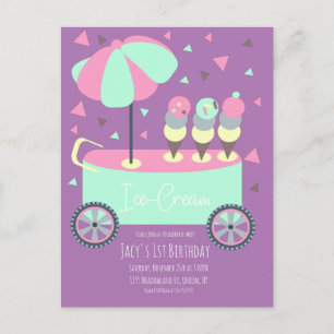 Carte Postale Crème de glace Stand Confetti Anniversaire fête vi