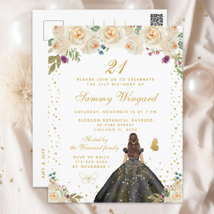 Carte Postale Crème Florale Brunette Cheveux Princesse Anniversa